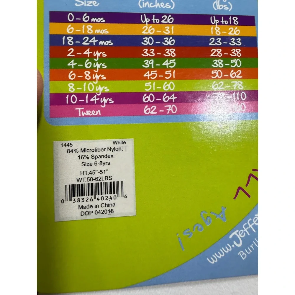 Jefferies Socks Kids White Microfiber Tights Size 6-8 Years 1445 Opaque Footed